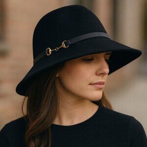 Apt 9 Black Wool Cloche Hat Gold Horsebit Detail Womens Fashion Vintage Style